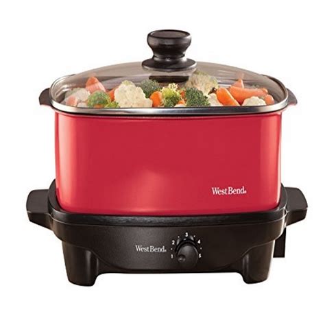 West Bend 84915R Versatility Slow Cooker with Insulated Tote and Transport Lid,