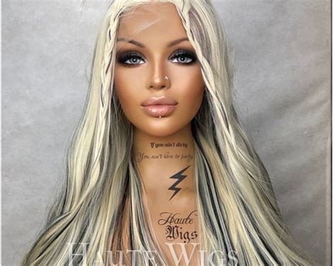 So Dirrty Long Sexy Blonde Wig Black Streaks Balayage Highlights Lowlights Womens Hair Lace