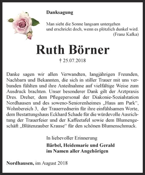 Traueranzeigen Von Ruth B Rner Trauer In Thueringen De