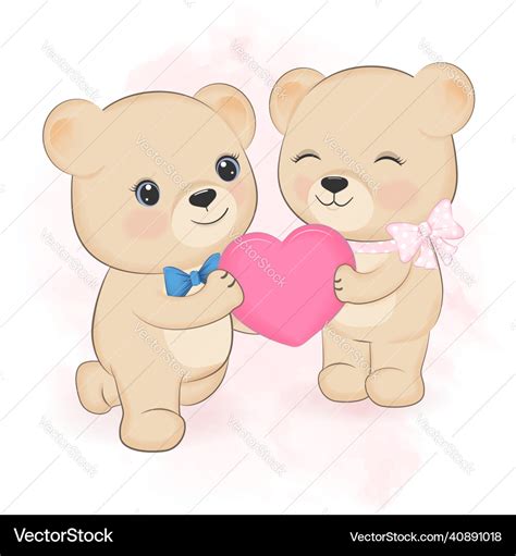 Cute couple teddy bear and heart valentines day Vector Image