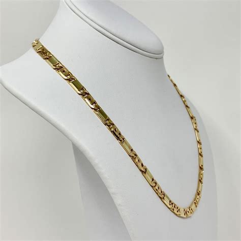 14 Karat Yellow Gold Fancy Gucci Bar Link Chain Necklace For Sale At