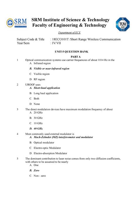 Unit Question Bank Srm Institute Of Science Technology Faculty Of