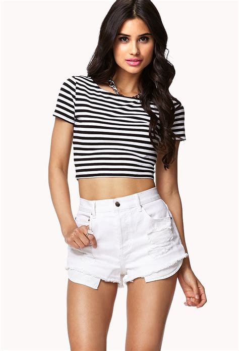 Lyst Forever Striped Crop Top In Black