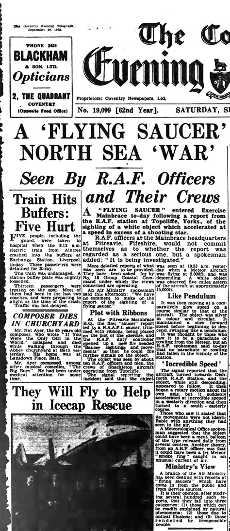 The Coventry Evening Telegraph: "A 'Flying Saucer' North Sea 'War
