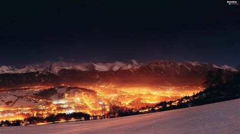 Poland, Tatry Mountains, City at Night, Zakopane - Beautiful views ...