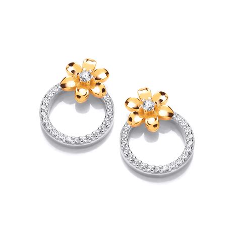 Silver Gold Cubic Zirconia Hope Flower Earrings Cavendish French