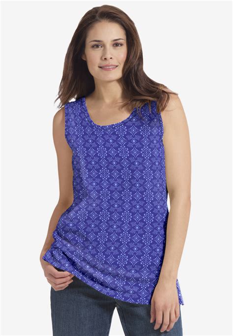 Perfect Printed Scoop Neck Tank Woman Within