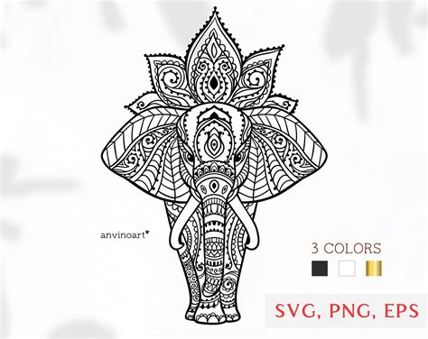 Elephant Lotus Mandala Svg Elephant Svg Svg Cut Files Etsy