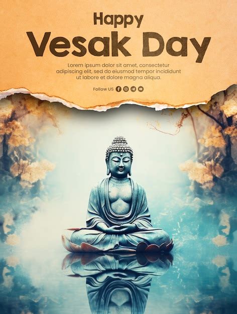 Plantilla de póster del día de Vesak feliz con el fondo de la estatua