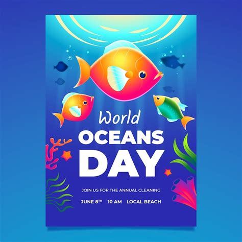 Free Vector Gradient Vertical Flyer Template For World Oceans Day