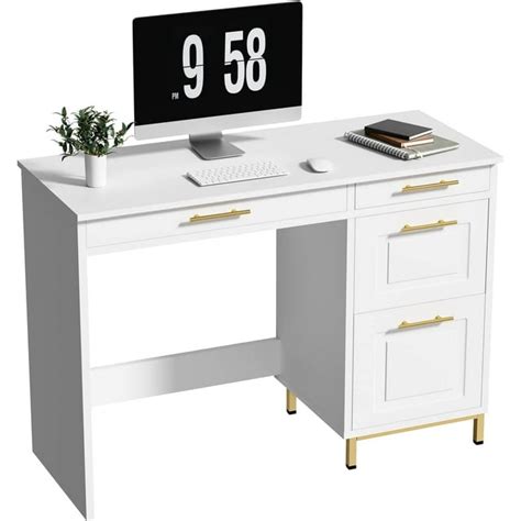 Catrimown White Desk with 4 Drawers, Home Office & Bedroom Studying ...