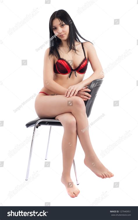 Sexy Brunette Red Lingerie Sitting On Stock Photo Edit Now