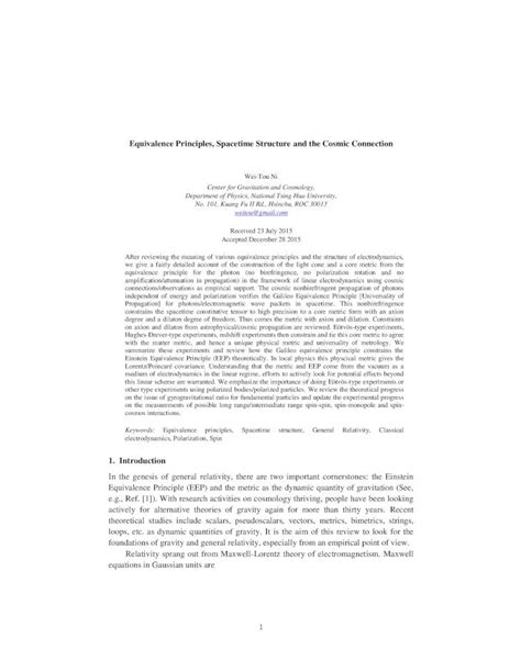 Pdf Equivalence Principles Spacetime Structure And The