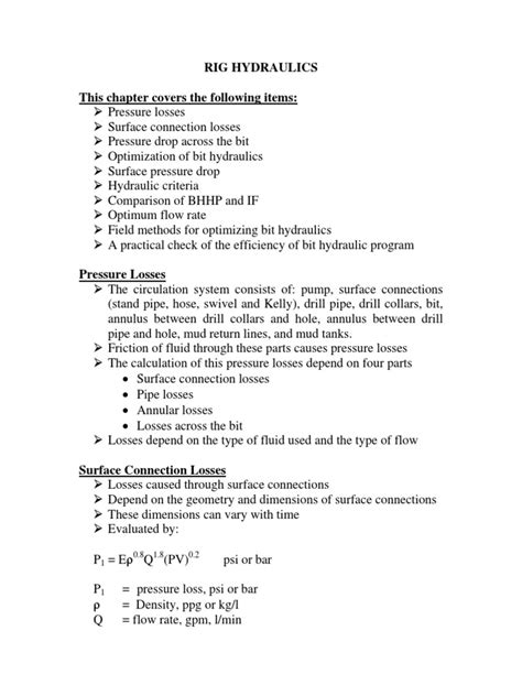 Rig Hydraulics | PDF | Fluid Dynamics | Horsepower