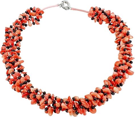 Treasurebay Womens Chunky Multi Strand Pink Coral Necklace Coral