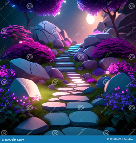 Illustration of a Pathway in the Forest at Night. Vector Illustration ...