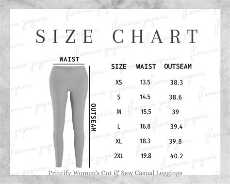 Printify Women Leggings Size Chart, Women's Cut & Sew Casual Leggings ...