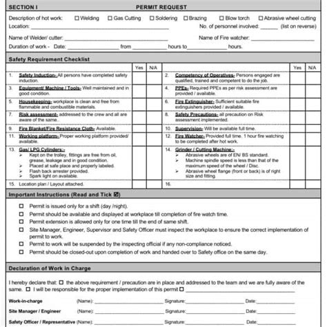 Work Permit Hot Work Construction Documents And Templates