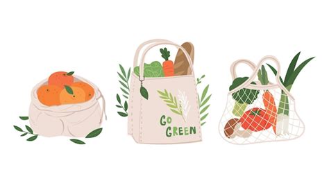 Premium Vector Produce Bags And Eco Bags Containing Vegetables And