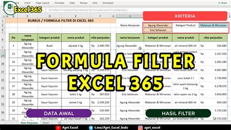 Rumus Excel Filter Data Dengan Formula Filter Di Excel Youtube