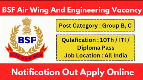 Bsf Air Wing And Engineering Vacancy 2024 Notification And Apply Online