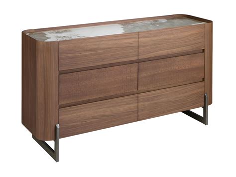 Commode en noyer et acier foncé métallisé avec plateau en marbre de