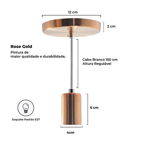 Kit Pendente Soquete Copinho E Rose Gold Led G Madeiramadeira