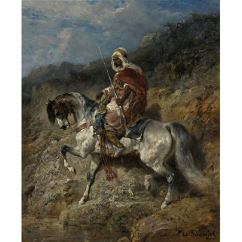 Adolf Schreyer German 1828 1899 An Arab Horseman Oil On Canvas