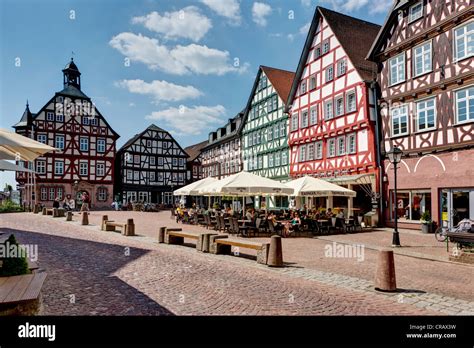 Historic centre of Gruenberg, with old post office, the town hall and ...