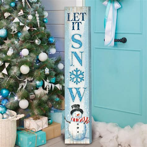 Amazon Menkxi Winter Snowman Porch Sign Blue Wooden Door Sign Let