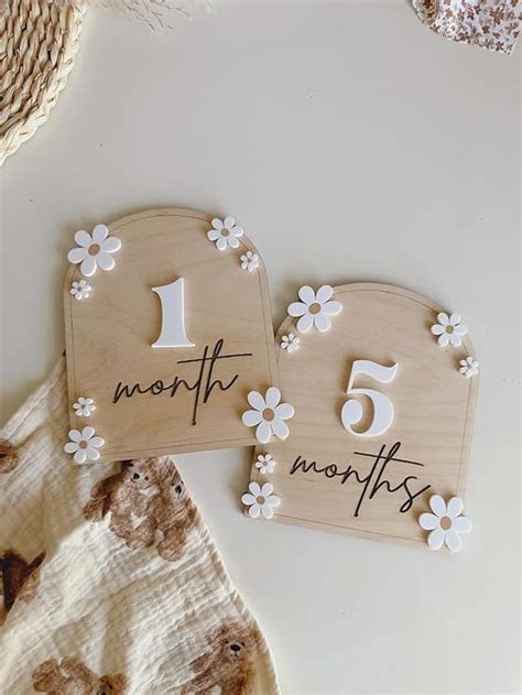 American Elm 2 Disc Month Months Wooden Baby Milestone Boho Baby