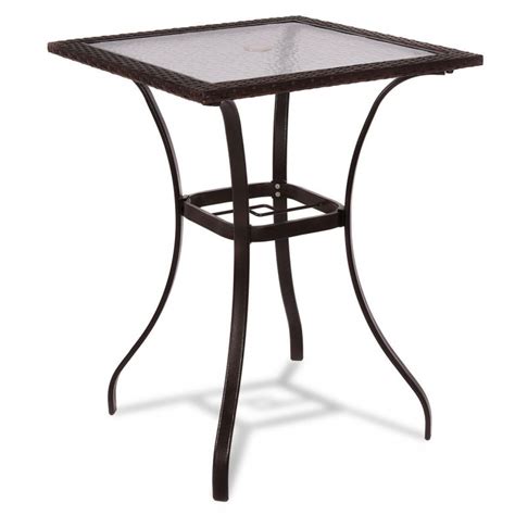 Outdoor Patio Square Glass Top Table With Rattan Edging Costway