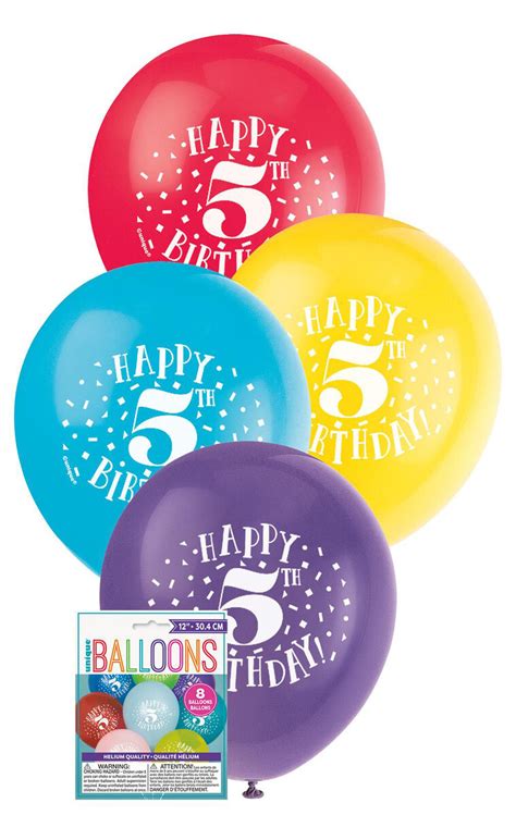 Happy 5th Birthday 8 X 30cm (12") BALLOONS