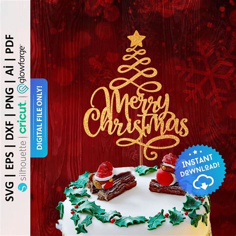 Merry Christmas Cake Topper Svg Christmas Tree Ceke Topper Merry Xmas