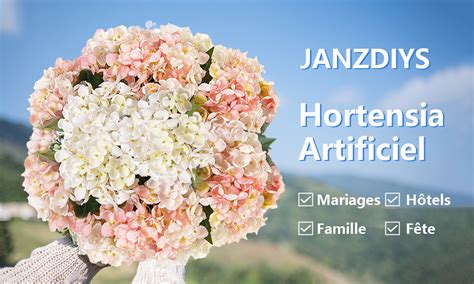 Janzdiys Fleurs Artificielles Hortensias Cm Blanc Rose