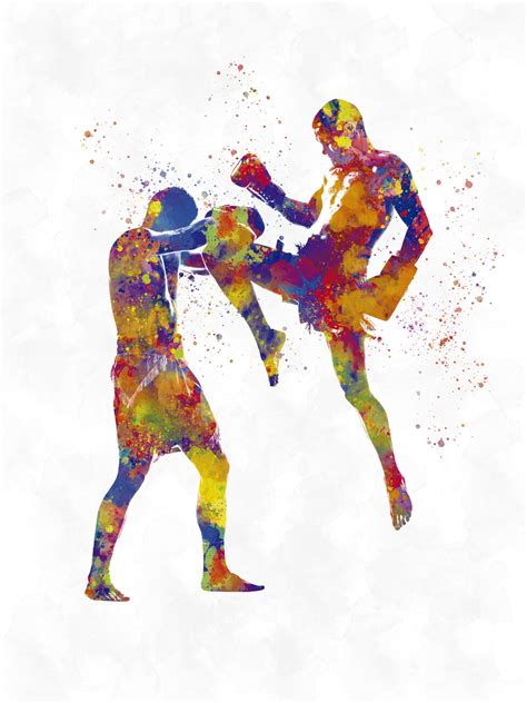 Kunsttryk Muay Thai Fighter In Watercolor Plakater Billeder Og