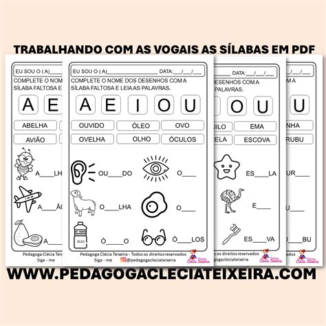 Palavra Com Todas As Vogais - Trabalhando com as vogais as sílabas Em PDF - Clécia Teixeira