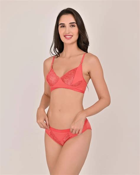 Women Full Coverage Non Padded Hosery Cotton Blend Set Riya Pink Lingerie Set At Rs Piece