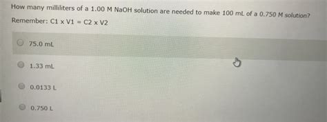 Solved How Many Milliliters Of A 1 00 M NaOH Solution Are Chegg