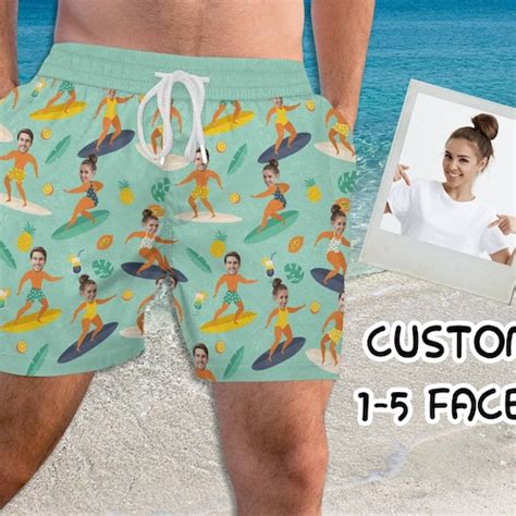 Custom Men Bathing Suit Funny Swim Trunks Personalized Face Etsy