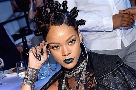 Rihanna Iheartradio Green Blue Lipstick Knotted Hair