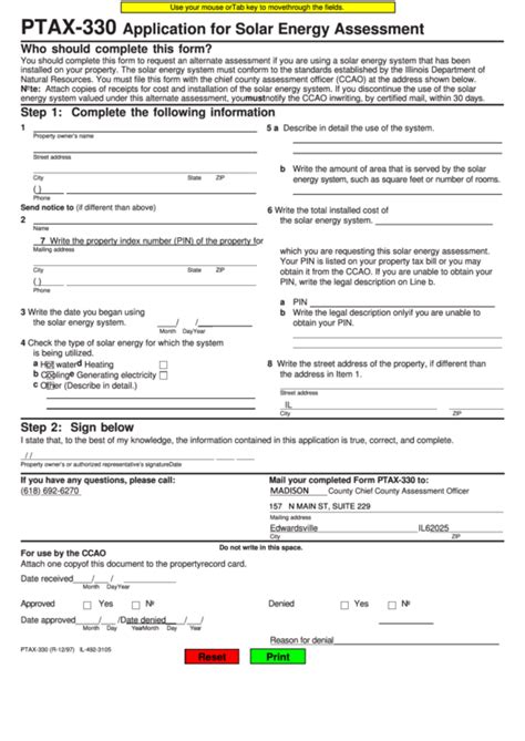 Fillable Form Ptax Application For Solar Energy Assessment