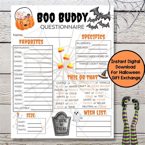 Printable Halloween Boo Buddy T Exchange Questionnaire For Spooky