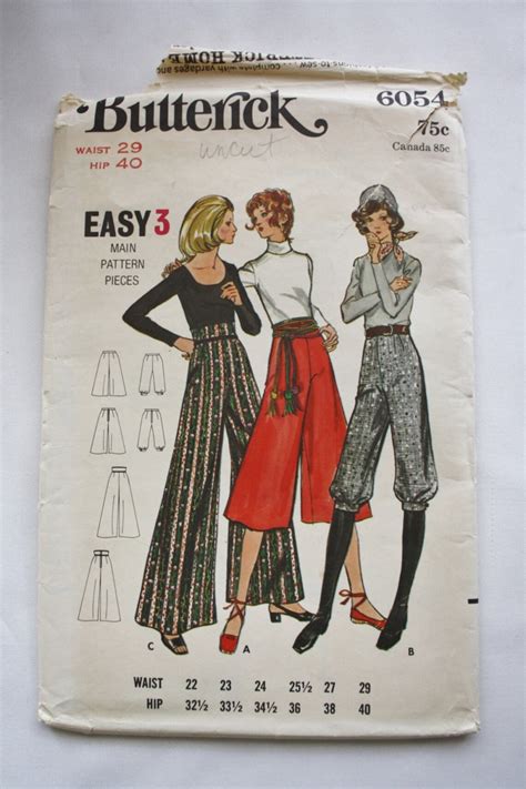 70s Gaucho Pants Sewing Pattern Two Lengthsevening Length Etsy