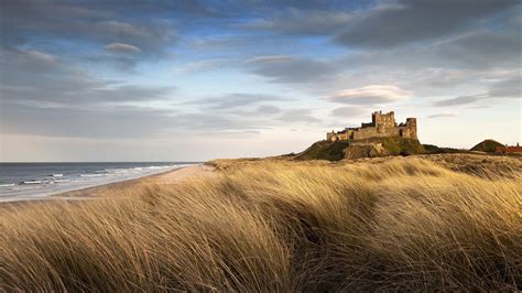 4K, 5K, Bamburgh Castle, Scenery, Scotland, Castles, Coast, Sky, Grass ...