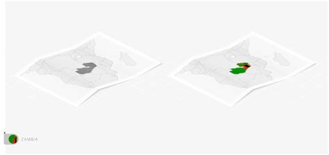 Conjunto De Dos Mapas Realistas De Zambia Con Sombra La Bandera Y El