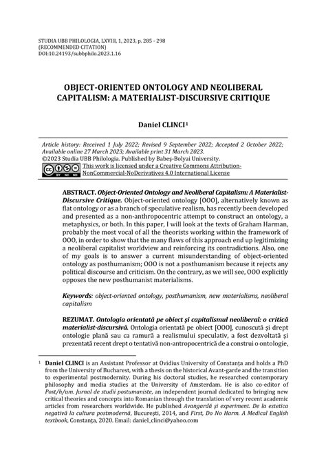 Pdf Object Oriented Ontology And Neoliberal Capitalism A Materialist