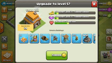 Clash Of Clans How To Upgrade Town Hall Level 5 Youtube