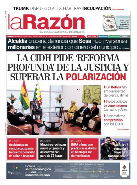 Tapa de La Razón del sábado 1 de abril de 2023 La Razón