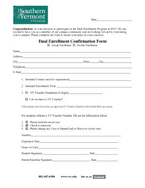 Fillable Online Svc De Confirmation Form Southern Vermont College Fax